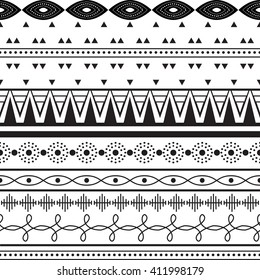 Black and white ethnic patterns. Background in the boho style, geometric seamless patterns.Seamless tribal texture. Vector illustration.