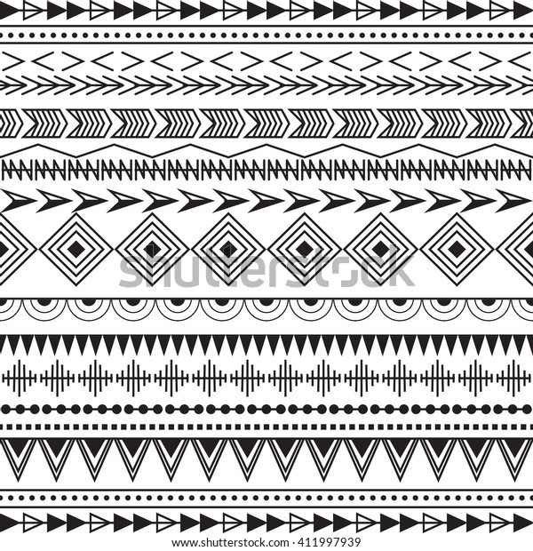 Black White Ethnic Patterns Background Boho Stock Vector (Royalty Free ...