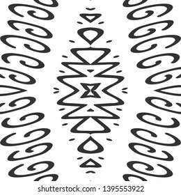 Black and white ethnic seamless pattern. Tribal embroidery. Folklore design for clothing, carpet, wallpaper, as an element of decor, etc.