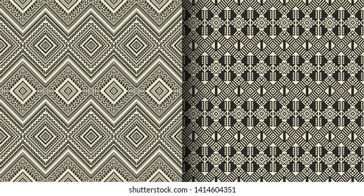 Black and white Ethnic seamless patterns. Aztec, Navajo, Berber, Moroccan, African, folk print. Geometric design wallpaper, fabric, cover, textile, wrapping, rug. 