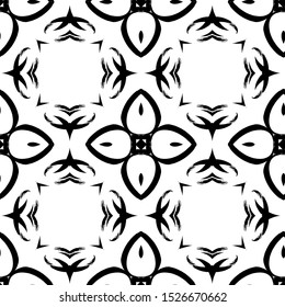 Black and white ethnic seamless vector pattern. Decorative ornamental motif. 