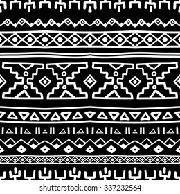 Black and white ethnic South America abstract stripe vector seamless pattern. Mexican, peru or aztec motifs