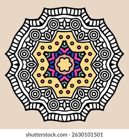 Black and white ethnic template, mandala stencil suitable for laser cutting metal, wood carving, coloring, stained glass. Isolated. Patterns and ornaments of the East, Asia, India, Mexico, Aztec, Peru