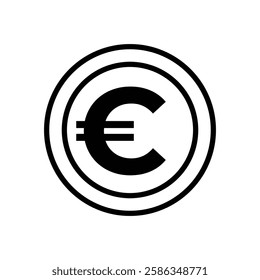 Black and White Euro Coin Icon Vector Design