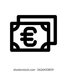 Icono blanco y negro de la nota de la moneda del euro para el uso financiero