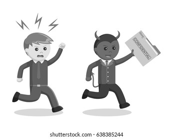 black and white evil business man stealing confidential file black and white style
