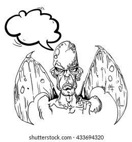 black and white evil demon with speech bubble cartoon