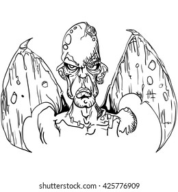 black and white evil demon with wings cartoon
