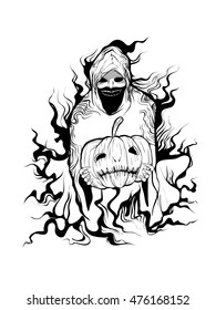 Black and White Evil of halloween hand draw vector cartoon illustration 