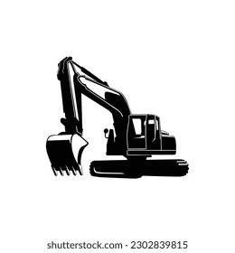 black and white excavator vector illustration