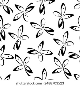 Las hojas de palma exótica en blanco y negro forman un patrón transparente. Cepillo dibujado Fondo de pantalla de hoja tropical. Ilustración vectorial orgánica botánica dibujada a mano. Diseño para tela, impresión, cubierta, Anuncio, Fondo de pantalla.