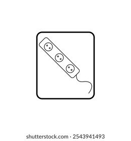 Black and white extension cord icon, vector icon. Extension cord for three sockets. Socket in a frame.