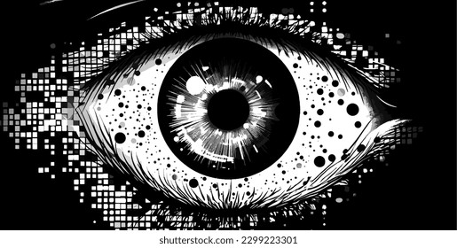 The black and white eye in dots vector illustration art