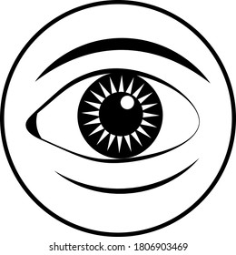 black and white eye icon; vector illustration, symbol for app, print or web.
