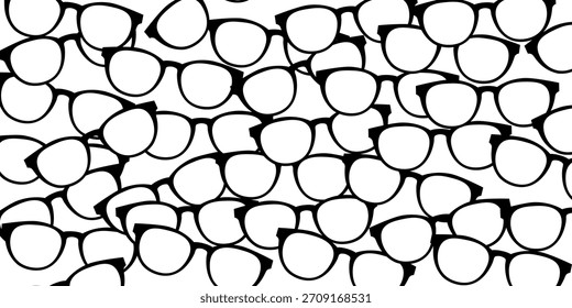 Patrón transparente de gafas en blanco y negro en estilo de contorno simple, perfecto para fondos, temas de moda, diseños de gafas y estampados textiles.