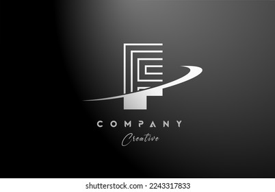black white F alphabet letter logo icon design with swoosh. Creative line template for business and company