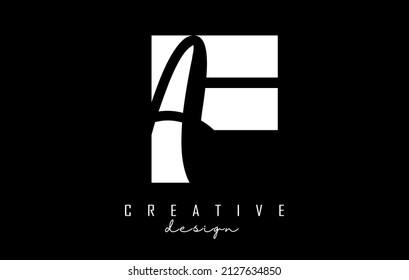 Logo de las letras FA en blanco y negro con espacio negativo. Letras F y A con tipografía geométrica y manuscrita. Ilustración vectorial creativa con letras.