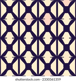 Black and white fabric pattern with pink squares, a repeating art deco design enhanced by aizome pattern elements, creating a striking visual contrast.