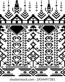 Black and white fabric Pixel art ,Geometric Ethnic Pattern Design Background Wallpaper,seamless pattern ,