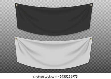 Black and white fabric or textile blank banner suitable for mockup, design, promotion, advertising, sales, etc.