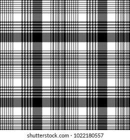 Black and white fabric texture check tartan seamless pattern. Vector illustration.