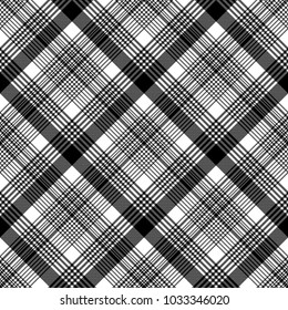 Black and white fabric texture check tartan seamless pattern. Vector illustration.