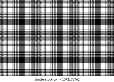 Black and white fabric texture check tartan seamless pattern. Vector illustration.