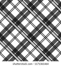 Black and white fabric texture check tartan seamless pattern. Vector illustration. eps10