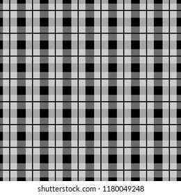 Black and white fabric texture check tartan seamless pattern. Vector illustration.