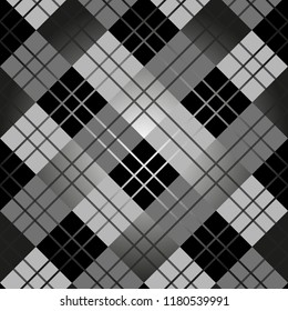 Black and white fabric texture check tartan seamless pattern. Vector illustration.