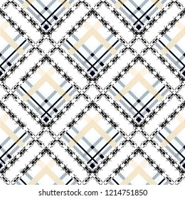 Black and white fabric texture check tartan with ant seamless pattern. Vector illustration.