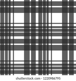 Black and white fabric texture check tartan seamless pattern. Vector illustration. eps10