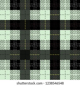 Black and white fabric texture check tartan seamless pattern. Vector illustration.