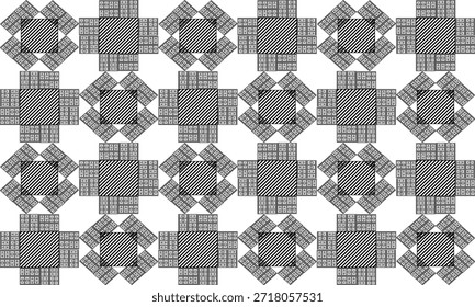 Textura de tecido preto e branco, complicar diamante e mais xadrez repita o padrão, imagem repleta, design para impressão de tecido, rede de grade losango, bloco de tira preta