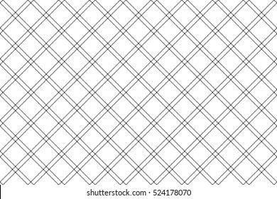 Black white fabric texture diagonal check seamless background. Vector illustration.