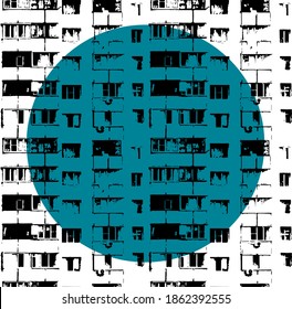 Black and white facade of building seamless pattern. Panel house windows and balcony. Vector texture