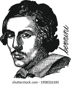 Black And White Face Illustration Of Bernini