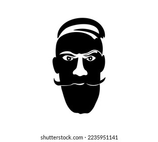 the black and white face of a man with a beard. Barber shop logo