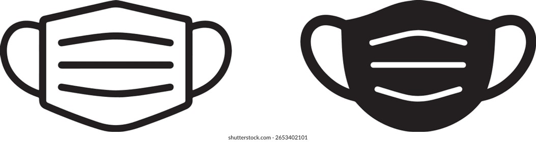 A black and white face mask icon isolated on white background