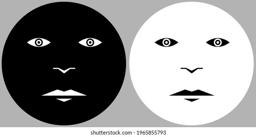 Black and white faces. Avatar design. Vector illustration of black and white face emoji. Face clipart. Contrast conception.