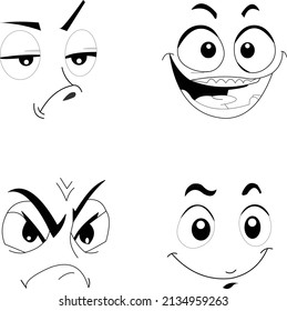 black and white facial expression vector illustration