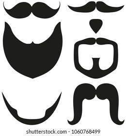 Black and white facial hair silhouette set. Hipster vector illustration for gift card certificate sticker, badge, sign, stamp, logo, label, icon, poster, patch, banner invitation