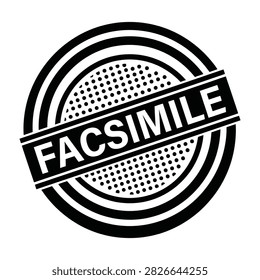 Black and white facsimile stamp logo with circular design and banner on white background