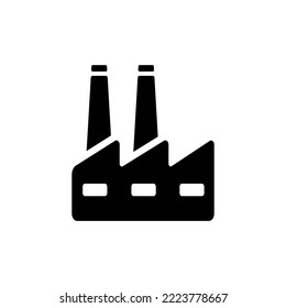 black and white factory icon on isolated background