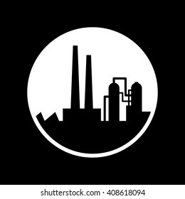 Black and white factory vector icon, industrial architecture