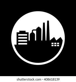 Black and white factory vector icon, industrial architecture