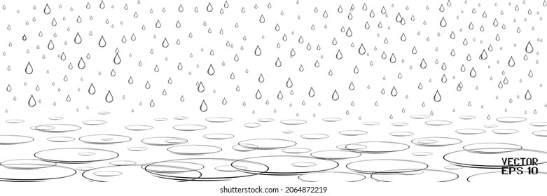 Schwarz-Weiß-Fallstricke. Abstrakte Partikel des Regens. Wellen von Wasser einzeln auf weißem Hintergrund. Vektorgrafik. 3D-Illustration