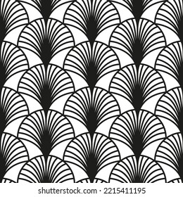 Black and white fan arch, seamless pattern arabic oriental style