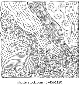 Black and white fantasy picture.The hot sun. Sunlight. Eco theme. Pattern for Coloring. Hand-drawn, ethnic, doodle, vector, zentangle