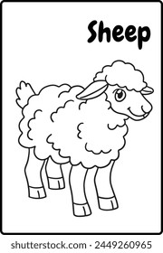 Black and White Farm Sheep Coloring Page